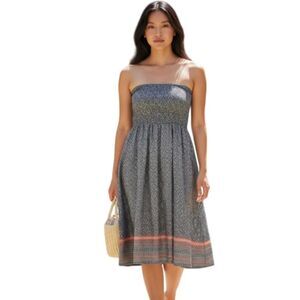 ATMOSPHERE BLACK & WHITE W/ ORANGE/CORAL STRIPE STRAPLESS DRESS SZ.8 EUC.